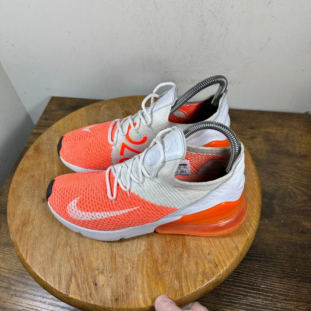 Nike Air Max 270 Flyknit Crimson Orange White AH6803-800 Womens 6 Running Shoes